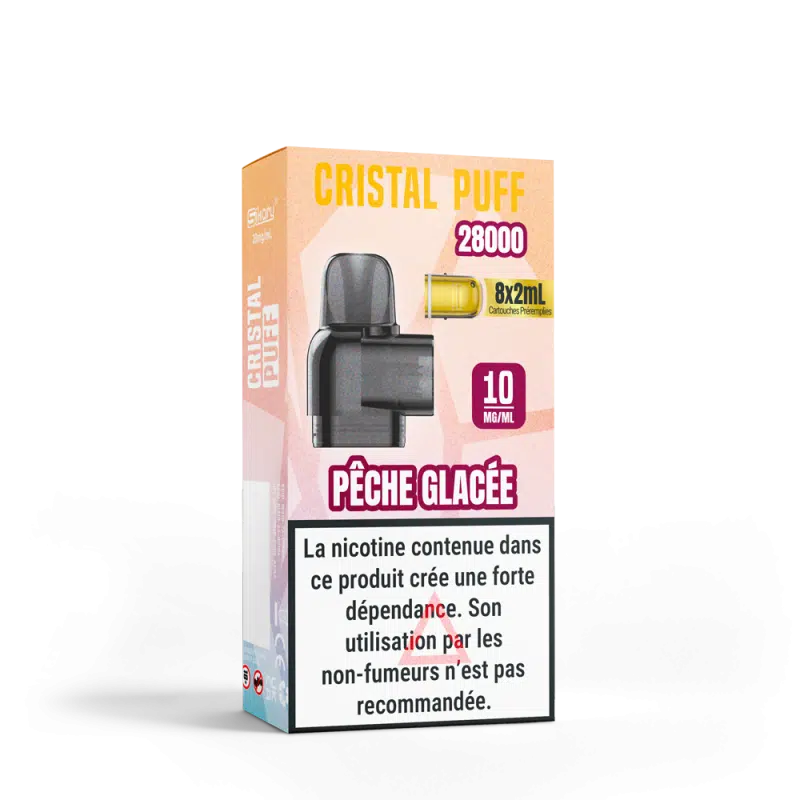 Cartouche Cristal Puff 28K (x8) - Nicotine : 20mg, Saveur : Pêche Glacée