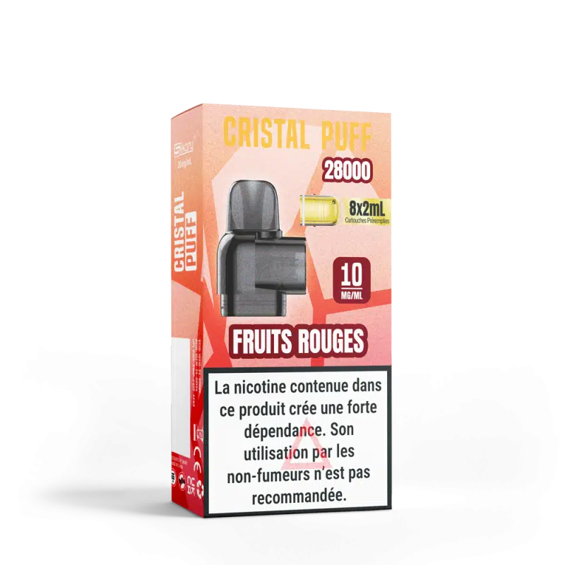 Cartouche Cristal Puff 28K (x8) - Nicotine : 0 mg, Saveur : Fruits Rouges