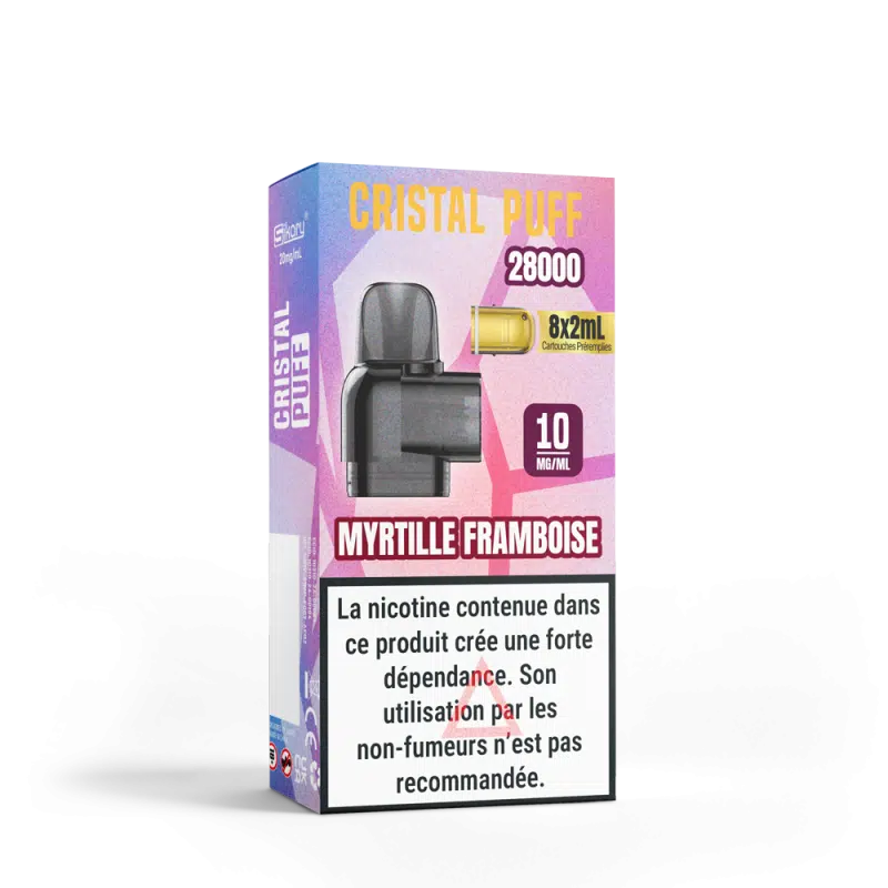 Cartouche Cristal Puff 28K (x8) - Nicotine : 0 mg, Saveur : Myrtille Framboise