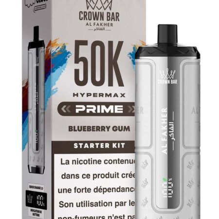 Puff Hypermax Prime 50K Crown Bar Al Fakher Nicotine : 6 mg - Saveur : Blueberry Gum