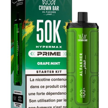 Puff Hypermax Prime 50K Crown Bar Al Fakher Nicotine : 6 mg - Saveur : Grape Mint