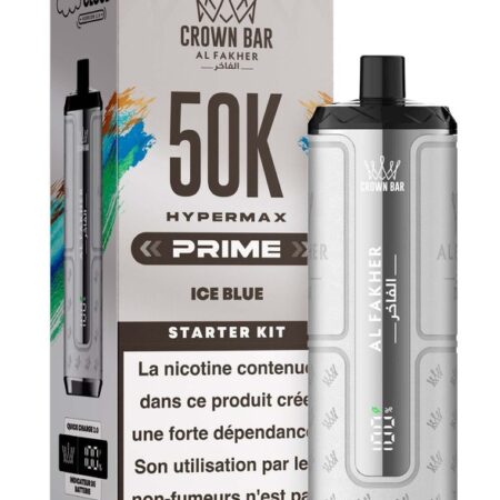 Puff Hypermax Prime 50K Crown Bar Al Fakher Nicotine : 6 mg - Saveur : Ice Blue