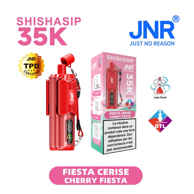 Puff JNR Shishasip Cherry Fiesta 0,6% Nicotine (100% légale)