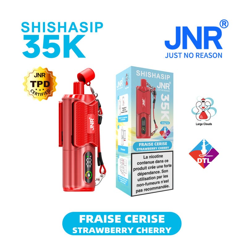 Puff JNR Shishasip Strawberry Cherry 0,6% Nicotine (100% légale)